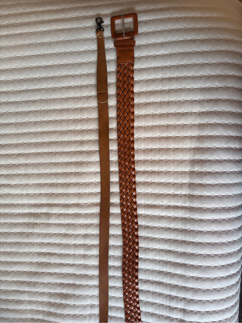 Brown Faux Leather Belt Set | Braided Boho and Skinny Chain Belts | M/L